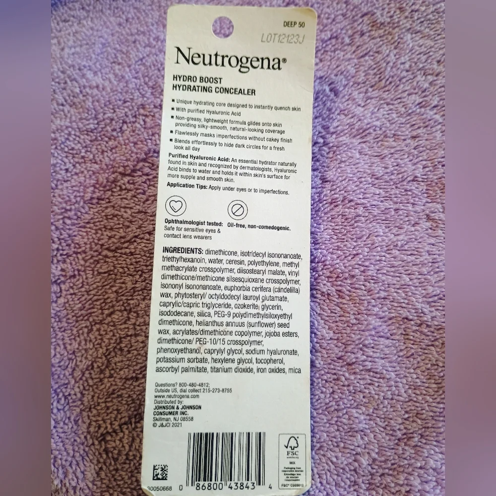 Neutrogena Hydro Boost Hydrating Concealer Stick, 50 Deep, 0.12 oz
